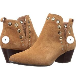 Sam Edelman Brown Rubin Suede Bootie Gold Rivets Block Heel Women’s 8.5